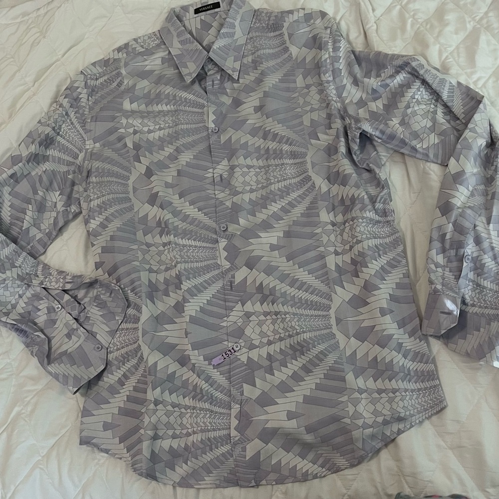 Versace Men's Geometric Gray Dress Shirt